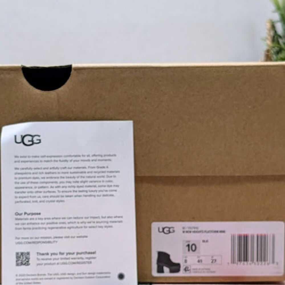 UGG Black Suede & Shearling New Heights Platform Mini Boots Women's Size 10 NIB - Picture 12 of 14